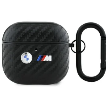 Чехол BMW Carbon Double Metal Logo для Apple AirPods 4, Черный