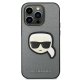 Karl Lagerfeld iPhone 14 Pro Case Saffiano Karl\'s Head Patch Silver