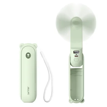 Rokas ventilators Jisulife Handheld Fan Life8, 2000 mAh ar lukturi un ārējā akumulatora funkciju, zaļš