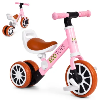 ECOTOYS 2-in-1 bērnu trīsritenis un balansa ritenis, rozā