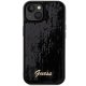 Guess iPhone 13 / 14 / 15 vāciņš Sequin Script Metal, melns