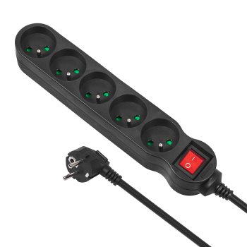Maclean MCE184 Pagarinātājs ar 5 ligzdām un slēdzi, 3m, 2300W, Melns