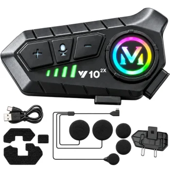 Moto ķiveres interkoms U10 2X ar Bluetooth un RGB, melns