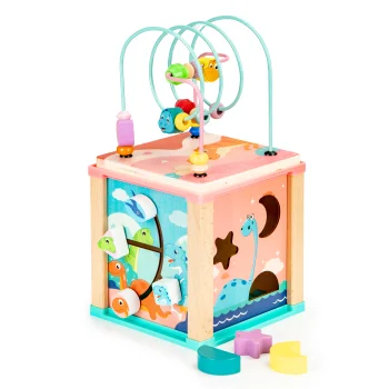 Koka attīstošais kubs ECOTOYS Dino ar labirintu un figūru sorter