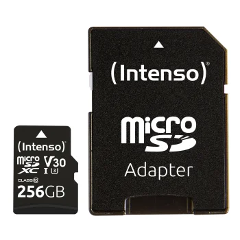 Atmiņas karte Intenso microSDXC 256GB UHS-I U3 V30 Professional ar SD adapteri