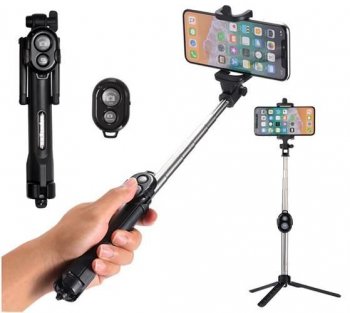 Selfi nūja, monopods ar bluetooth pulti 3in1 | Extendable Selfie stick monopod pole for mobile phone 3in1, black