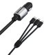 Dudao 3in1 USB Car Charger 3,4A Built-in Cable Lightning / USB Type C / micro USB, Black | Automašīnas Lādētājs