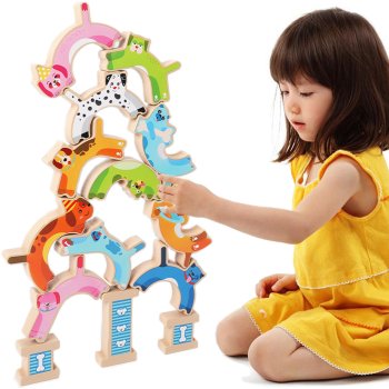Wooden Balancing Dogs Stacking Game Dexterity Toy Jhtoy-637