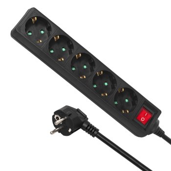 Maclean MCE227G Pagarinātājs ar slēdzi, 5 ligzdas (Schuko), 5m, Melns