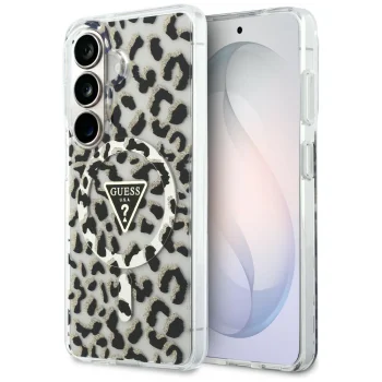 Guess IML Leopard Triangle MagSafe vāciņš priekš Samsung Galaxy S26, melns