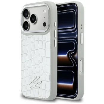 Karl Lagerfeld Croco KL Script Logo MagSafe vāciņš iPhone 17 Pro Max - sudraba | Phone Case Cover