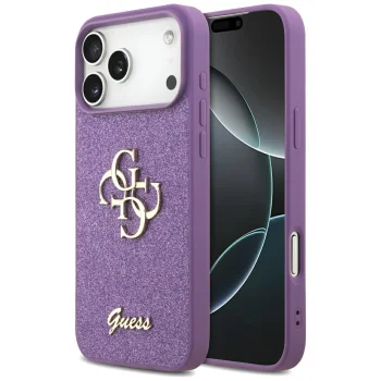 Guess iPhone 17 Pro Max vāciņš Fixed Glitter Big 4G, violets