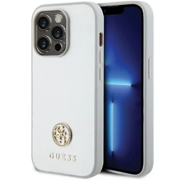 Guess iPhone 15 Pro vāciņš 4G Strass Metal Logo, sudraba