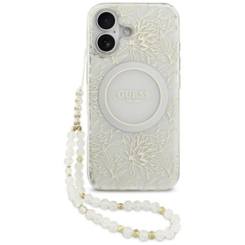 Чехол Guess IML Flowers Electro Pearl Strap MagSafe для iPhone 17 - белый