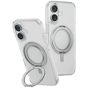 Uniq Swivix 360 Rotating Kickstand vāciņš iPhone 16 telefonam, Transparent