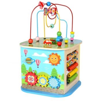 Wooden Activity Cube with Bead Maze for Toddlers