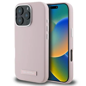 Karl Lagerfeld FW Metal Plate vāciņš iPhone 16 Pro, MagSafe, rozā