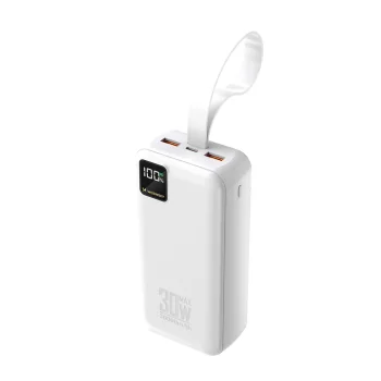 Wozinsky W8-W 30000mAh 30W Power Bank with 2x USB-A, USB-C and Flashlight - White