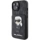 Karl Lagerfeld iPhone 15 vāciņš Saffiano Monogram Ikonik Patch, melns