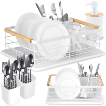 Massido MS-600 Metal Dish Drainer Rack with Tray, White
