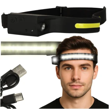 LED galvas lukturis ar akumulatoru, USB-C uzlāde, kustību sensors