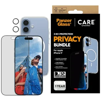 CARE by PanzerGlass Flagship Privacy 3-in-1 maciņš + privātuma stikls + kameras lēcas aizsargs iPhone 17 | Phone...