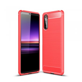 Sony Xperia 10 II Carbon Fibre Brushed TPU Mobile Phone Case Cover, Red | Vāks Maciņš Maks Apvalks