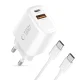 Tech-Protect NCA45W-GAN 45W 2 portu lādētājs ar USB-C kabeli, balts