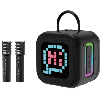Pārnēsājamais Bluetooth skaļrunis Blavec WS-09 Karaoke Fun, 10W ar 2 mikrofoniem un displeju, melns