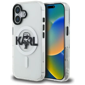 Karl Lagerfeld IML Karl Sketch Logo MagSafe Case for iPhone 16, Clear
