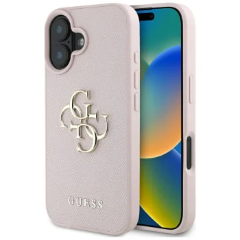 Чехол Guess Grained Big 4G Logo Small Classic Logo для iPhone 16, Розовый
