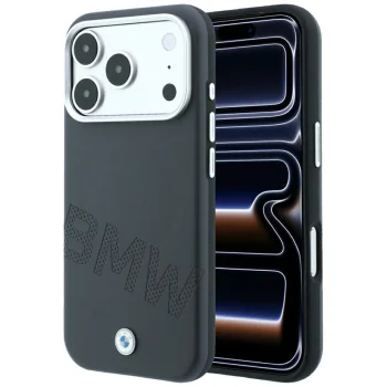 Чехол BMW Sign Inclined Deboss Letters MagSafe для iPhone 17 Pro / 18 Pro, серый