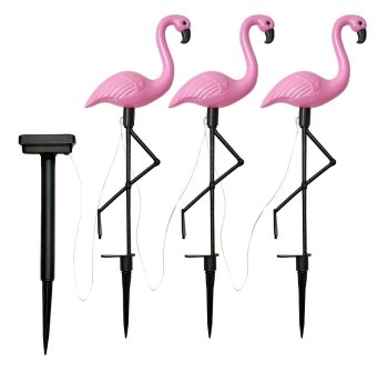 Liela saules dārza lampa flaminga formā, 3 gabali, rozā un melna