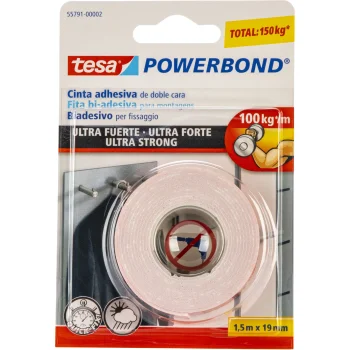 Divpusējā montāžas līmlente Tesa Powerbond Ultra Strong 1,5 m x 19 mm, balta