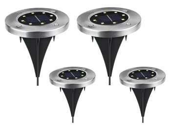 Садовый солнечный светильник 8 LED, набор 4 штуки, черный и inox