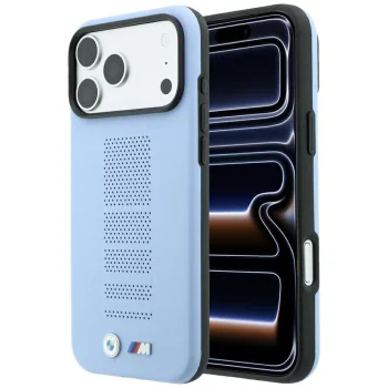 Чехол BMW M Blue Perfo Metal Logo MagSafe для iPhone 18 Pro Max / 17 Pro Max, синий
