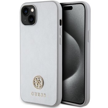 Guess iPhone 15 Plus Case 4G Strass Metal Logo, Silver