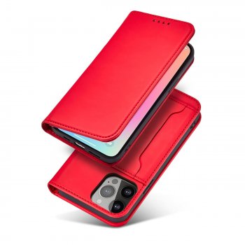 Apple iPhone 13 mini 5.4'' Magnet Card Pouch Wallet Book Case Cover, Red | Telefona Vāciņš Maciņš Apvalks...