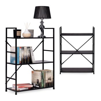 Modernhome CWJ602480LG BLACK koka plaukts ar metāla rāmi, 3 plaukti, melns