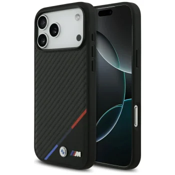 BMW M Carbon Tricolor Line MagSafe vāciņš iPhone 17 Pro Max, melns
