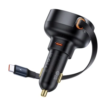 Baseus Enjoyment Pro USB-C (sieviešu) / USB-C (vīriešu) 60W auto lādētājs - melns | Phone Car Charger