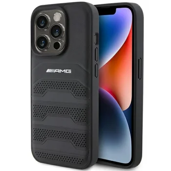 Apple iPhone 15 Pro 6.1'' AMG Leather Debossed Lines Case Cover, Black | Telefona Maciņš Vāks Apvalks Bampers