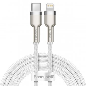 Baseus USB Type C to Apple iPhone Lightning Cafule Data Charging Cable, PD, 20W, 2m, White | Lādētājvads Datu Pārraides Kabelis