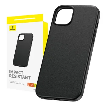 Vāciņš iPhone 15 Pro Max Baseus Fauxther Series, melns