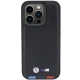 BMW iPhone 15 Pro vāciņš Leather Stamp Tricolor, melns
