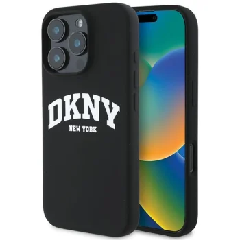 DKNY для iPhone 16 Pro Max чехол Silicone White Printed Logo MagSafe, черный