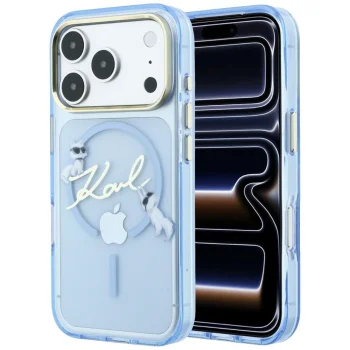 Karl Lagerfeld Script Logo MagSafe ümbris iPhone 18 Pro ja 17 Pro jaoks, helesinine