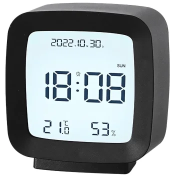 Digital Alarm Clock with Thermometer and Hygrometer LCD, Black
