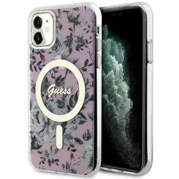 Guess iPhone 11 / XR vāciņš Flower MagSafe, rozā