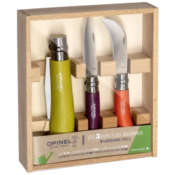 Opinel Coloured Gardener Box 3 dārza nažu un zāģa komplekts Zaļš/Sarkans